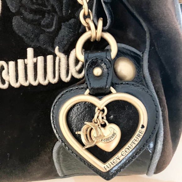 Vintage Black Juicy Couture Purse Tote Bag Handbag Daydreamer Velour Floral Y2K - Picture 3 of 10